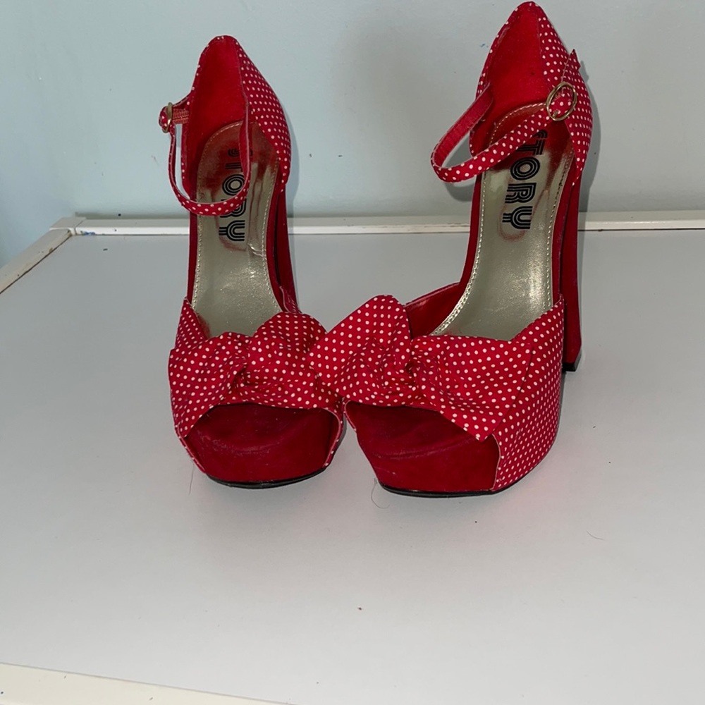 Red polka dot platform shoes